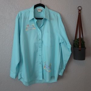 VINTAGE 90'S HAWAIIAN PRINT BUTTON DOWN SHIRT {L}